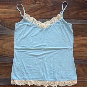 Ann Taylor XS Elegant Lace Trim Blue Camisole Adjustable Straps